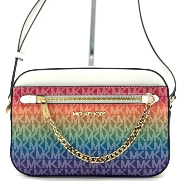 Michael Kors Jet Set Large Rainbow Signature Logo Crossbody Bag Rainbow - Picture 1 of 12